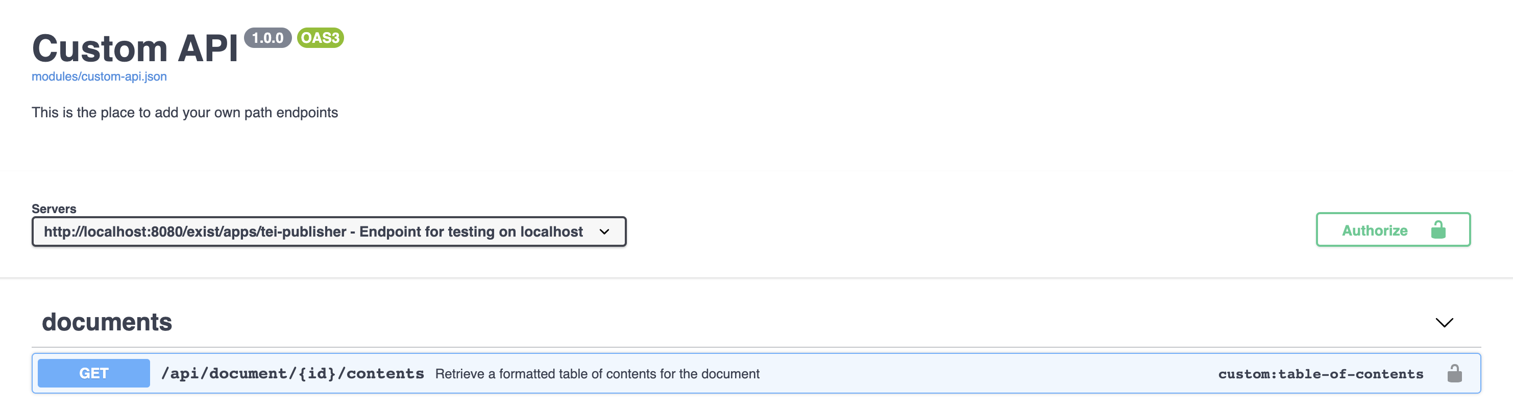 Custom API screenshot