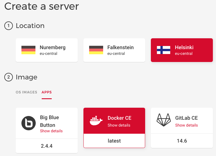 Server configuration screen